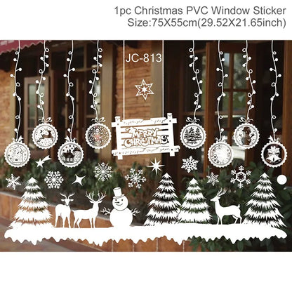 Christmas Window Stickers Merry Christmas Decorations for Home 2025 Christmas Wall Sticker Kids Room New Year Decoration 2026
