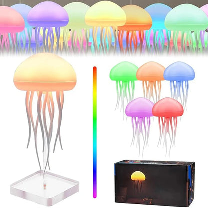 Cute Jellyfish Cartoon LED Night Light – Voice Control RGB Rotating Bedside Lamp, Gradient Color Hanging Table Lamp for Kids Room & Home Decor