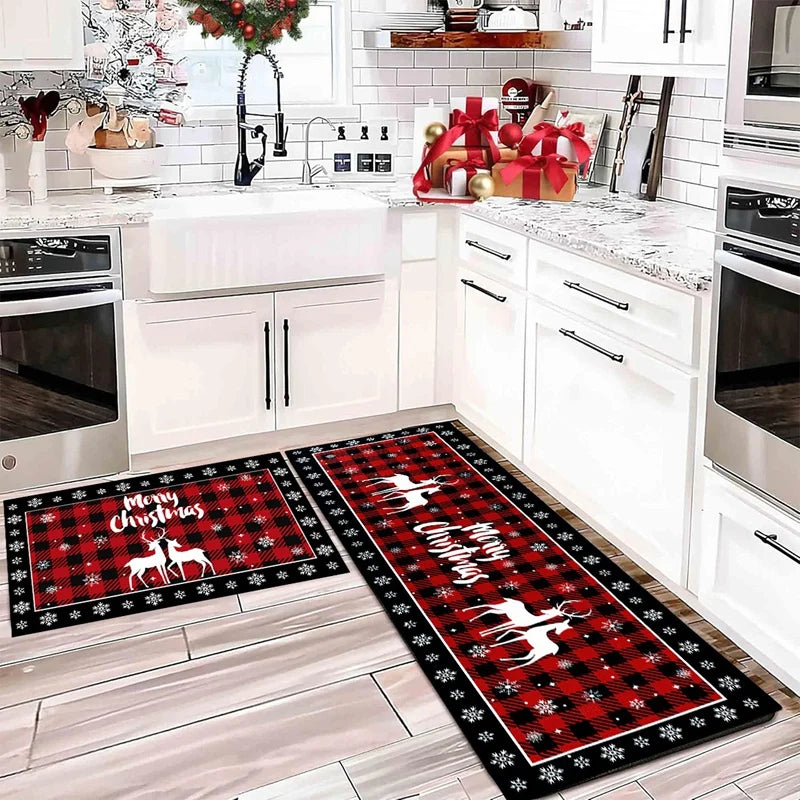 Plaid Christmas Tree Floor Mat Home Kitchen Absorbent Non-slip Mat Merry Christmas Decoration For Home 2025 Happy New Year 2026