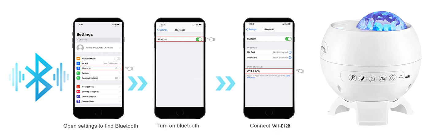 Aurora Galaxy Star Projector Lamp – USB Rechargeable Northern Lights Night Light with Bluetooth Speaker