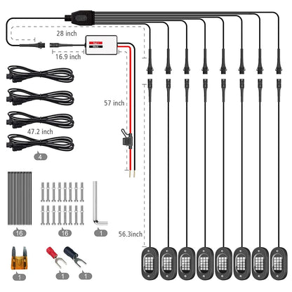 Underglow LED Car Lights Underbody Lamp Car RGB Ground Lighting App Control 12V Trail Rig Light Vehicle SUV Trucks Rock Lights