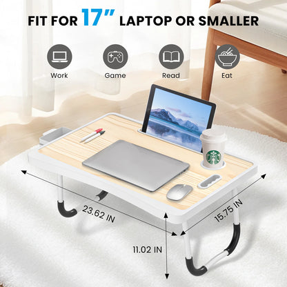 Extra-large multifunctional folding desk, portable multi-color wooden laptop bed desk with cup holder, suitable for work, readin