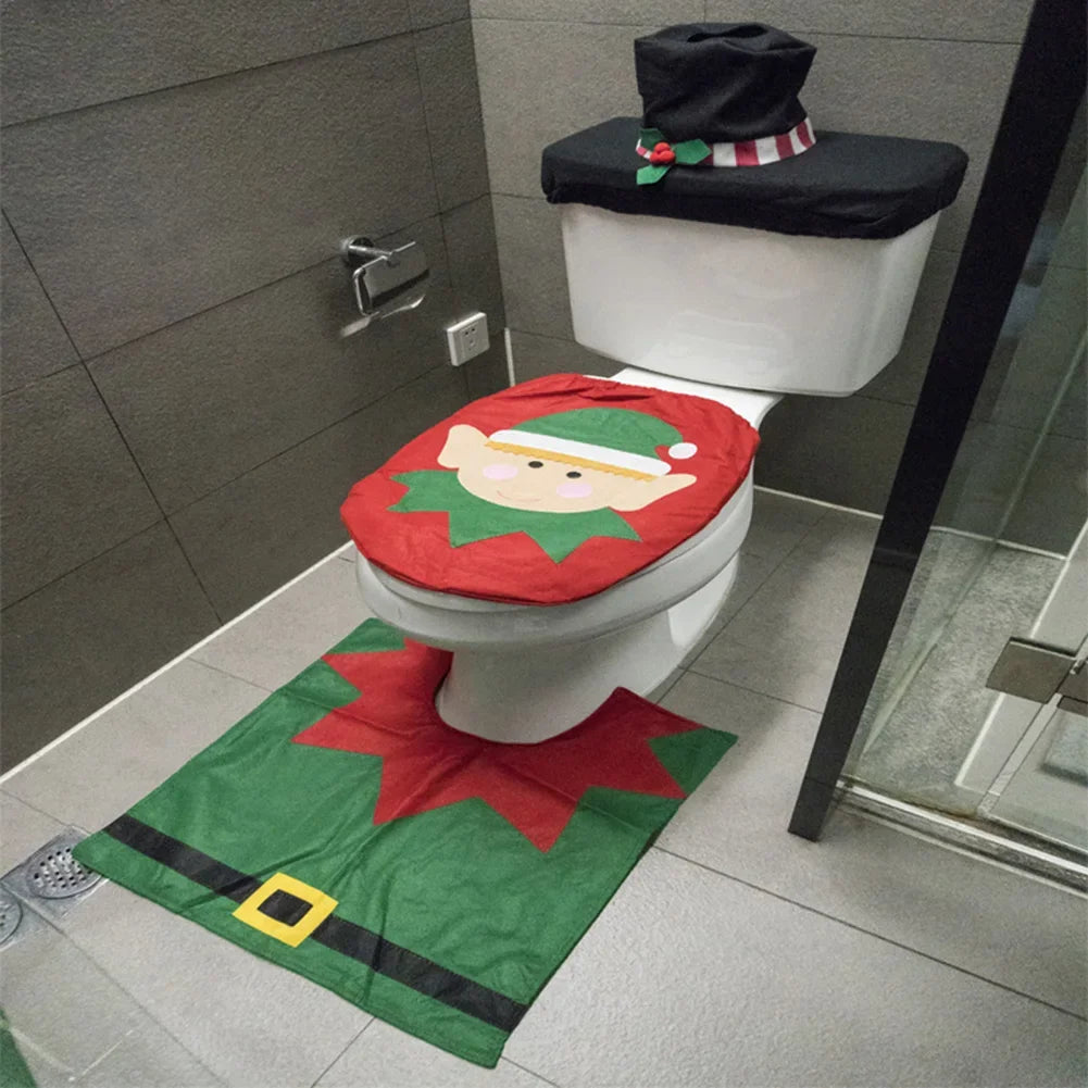 Cute Christmas Toilet Seat Covers Creative Santa Claus Bathroom Mat Xmas Supplies for Home New Year Gift Navidad Decor