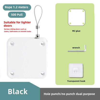 Automatic Door Closer with Pull String – Punch-Free Self-Closing Device, Adjustable Tension, No-Drill