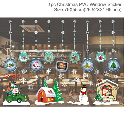 Christmas Window Stickers Merry Christmas Decorations for Home 2025 Christmas Wall Sticker Kids Room New Year Decoration 2026