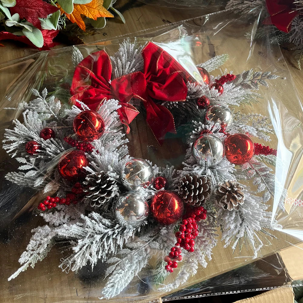 Flocked PVC Christmas Decoration Flower Wreath Vine Hanging Garland Artificial Crafts Tree Door Home Art Navidad Holiday Decor