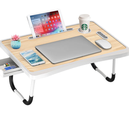 Extra-large multifunctional folding desk, portable multi-color wooden laptop bed desk with cup holder, suitable for work, readin