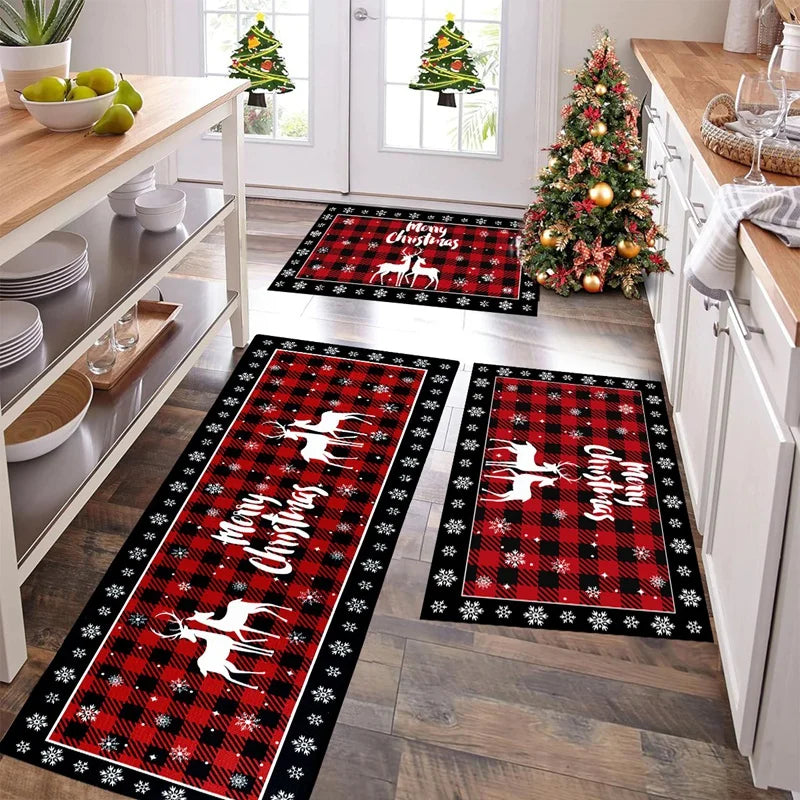 Plaid Christmas Tree Floor Mat Home Kitchen Absorbent Non-slip Mat Merry Christmas Decoration For Home 2025 Happy New Year 2026