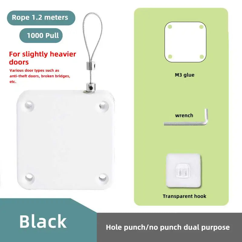 Automatic Door Closer with Pull String – Punch-Free Self-Closing Device, Adjustable Tension, No-Drill