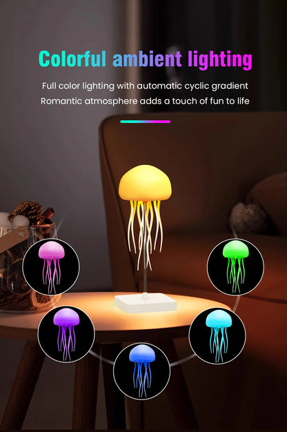 Cute Jellyfish Cartoon LED Night Light – Voice Control RGB Rotating Bedside Lamp, Gradient Color Hanging Table Lamp for Kids Room & Home Decor