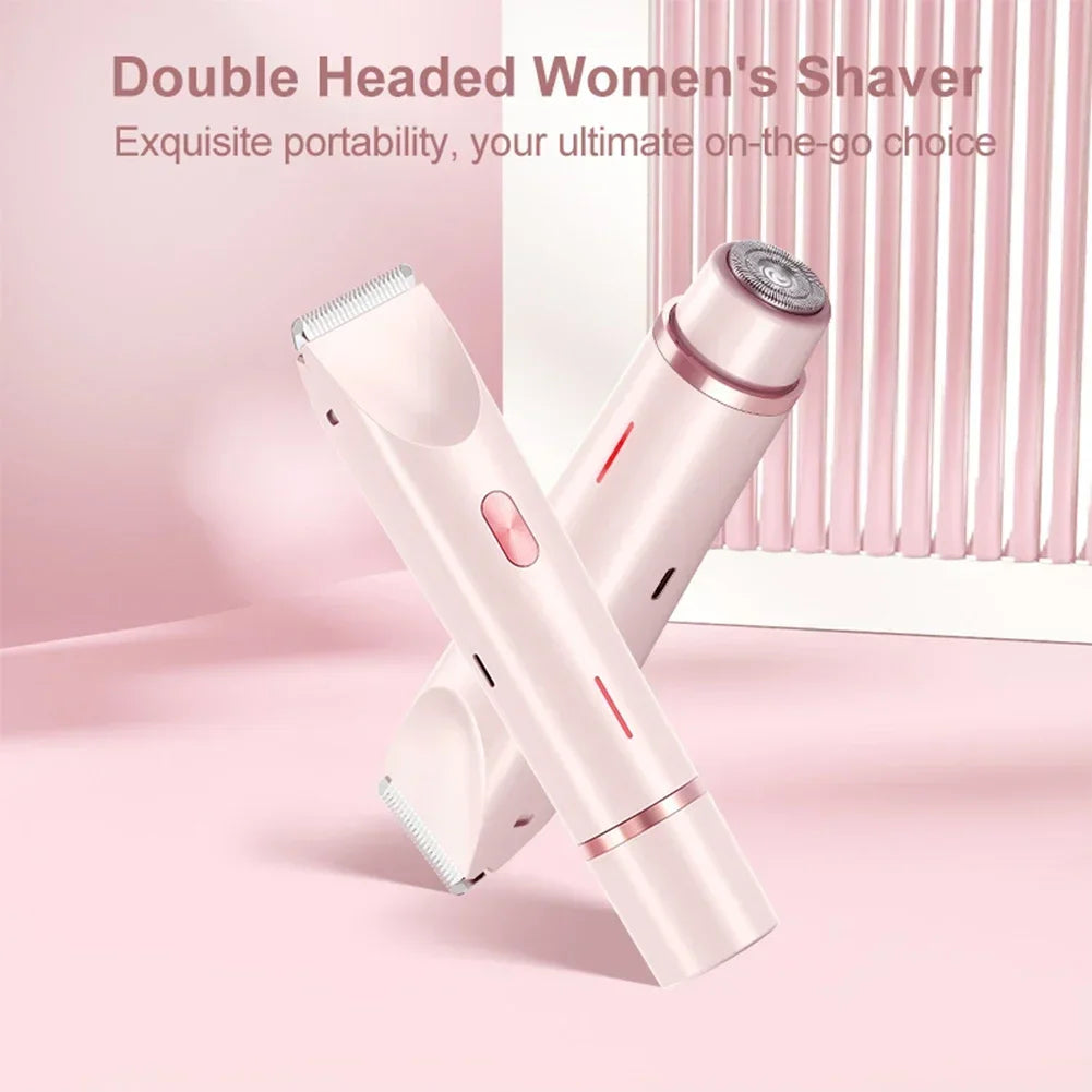 Women Electric Razors 2 in 1 Dual-Head Painless Bikini Trimmer Wet Dry Use for Ladies Pubic Hair Detachable Head Electric Shaver
