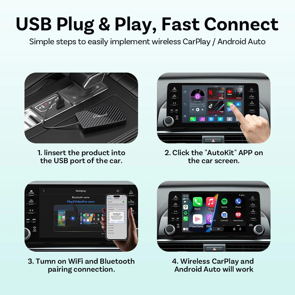 OTTOCAST Play2 Video Pro Carplay Ai Box Wireless Android Auto Adapter Built in Youtube Netflix TV BOX For VW Benz 99% of Cars