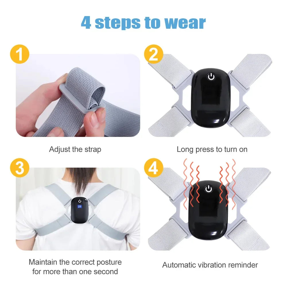 Smart Posture Corrector with Sensor – Vibrating Back & Neck Trainer for Adults & Kids (Invisible Adjustable Brace)