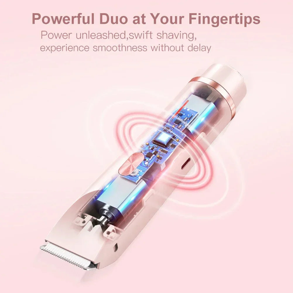Women Electric Razors 2 in 1 Dual-Head Painless Bikini Trimmer Wet Dry Use for Ladies Pubic Hair Detachable Head Electric Shaver