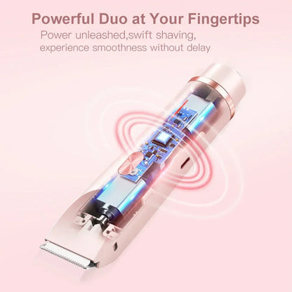 Women Electric Razors 2 in 1 Dual-Head Painless Bikini Trimmer Wet Dry Use for Ladies Pubic Hair Detachable Head Electric Shaver