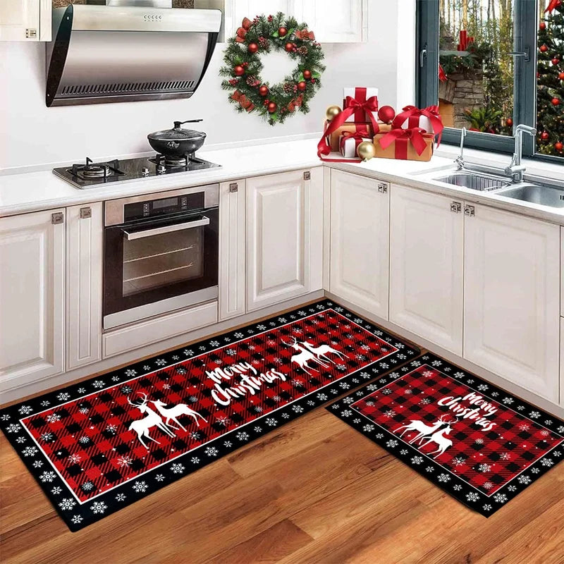 Plaid Christmas Tree Floor Mat Home Kitchen Absorbent Non-slip Mat Merry Christmas Decoration For Home 2025 Happy New Year 2026