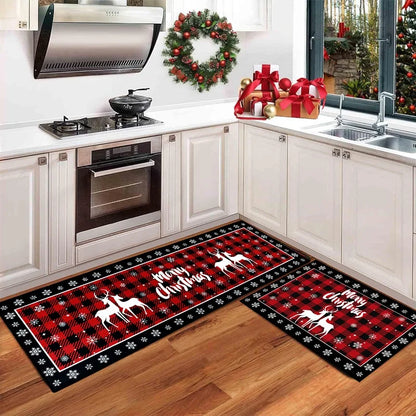 Plaid Christmas Tree Floor Mat Home Kitchen Absorbent Non-slip Mat Merry Christmas Decoration For Home 2025 Happy New Year 2026