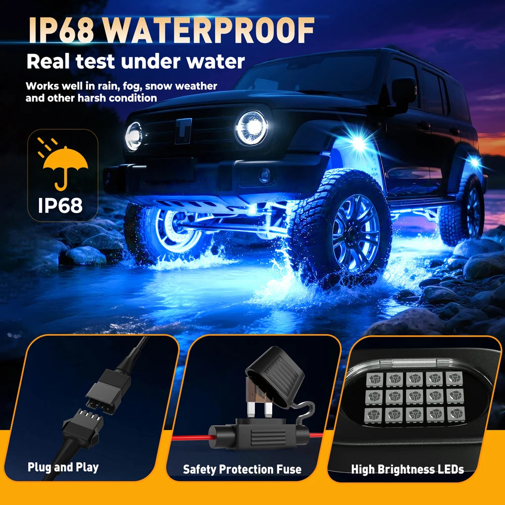 Underglow LED Car Lights Underbody Lamp Car RGB Ground Lighting App Control 12V Trail Rig Light Vehicle SUV Trucks Rock Lights