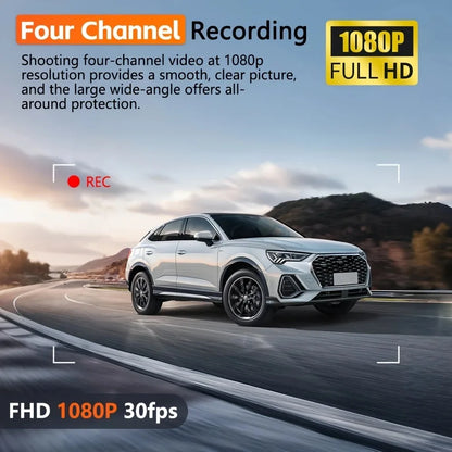 4Lens 360° Dash cam Voice 1080P Video Recorder Car DVR Recording camera Front left right Rear View Auto 4ch dashcam 24H Parking