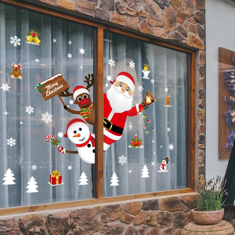 Christmas Window Stickers Merry Christmas Decorations for Home 2025 Christmas Wall Sticker Kids Room New Year Decoration 2026