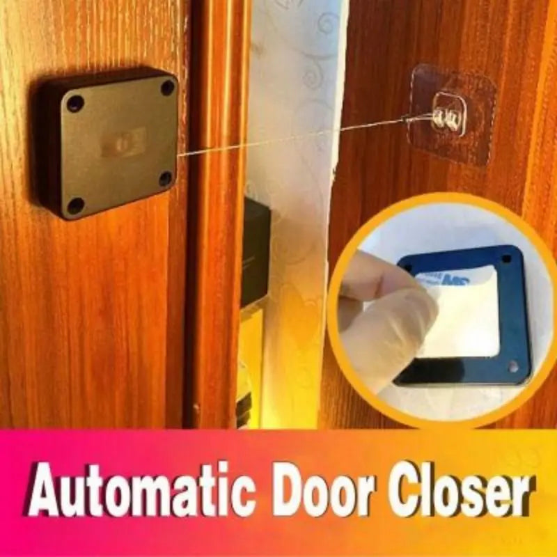 Automatic Door Closer with Pull String – Punch-Free Self-Closing Device, Adjustable Tension, No-Drill