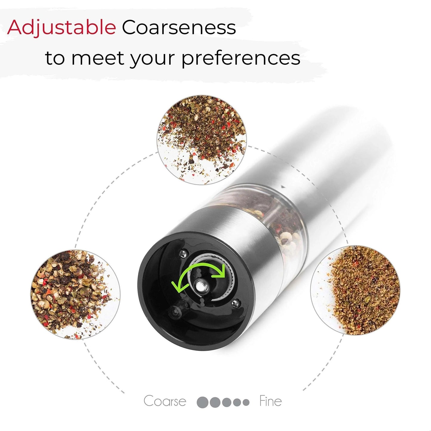 Electric Salt Pepper Grinder Set One Handed Operation Stainless Steel Spice Mill With Light Automatic Pepper Grinde for Kitchen