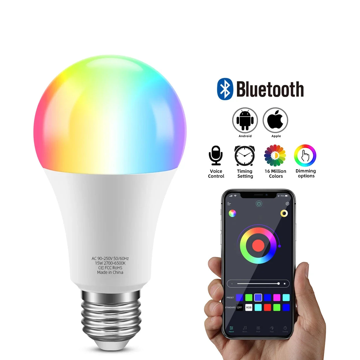 Bluetooth Smart Bulb Alexa Led Lamp E27 RGB Smart Light Bulbs 90V-265V Smart Lamps For Smart Life Home lighting decoration