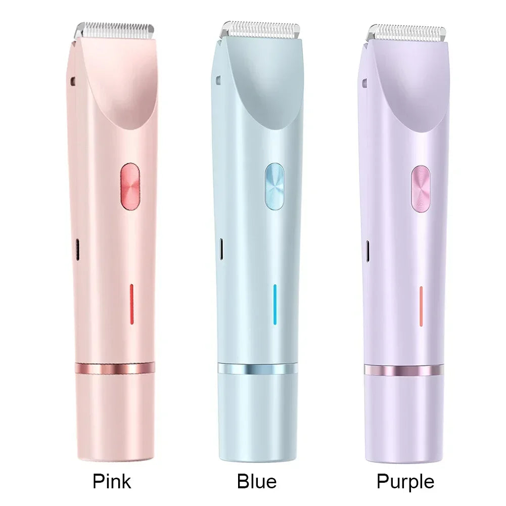 Women Electric Razors 2 in 1 Dual-Head Painless Bikini Trimmer Wet Dry Use for Ladies Pubic Hair Detachable Head Electric Shaver