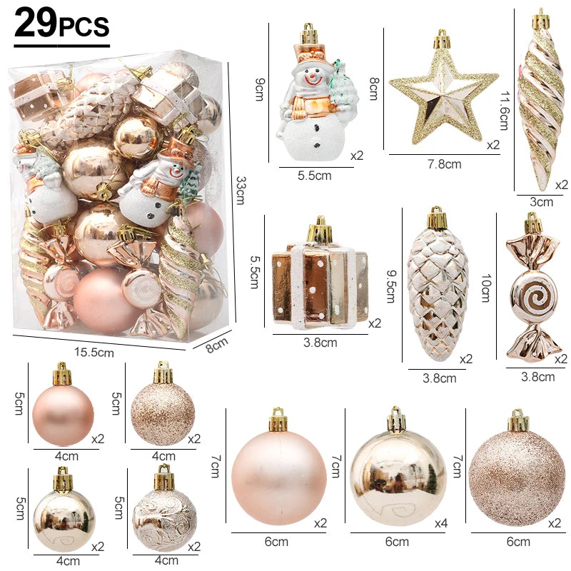 Christmas Decoration 29/20Pcs Christmas Tree Balls Hanging Pendant Candy Cane Pine Cone Ornament Set Christmas Home Decoration 2024 Navidad New Year