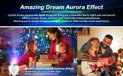 Aurora Galaxy Star Projector Lamp – USB Rechargeable Northern Lights Night Light with Bluetooth Speaker