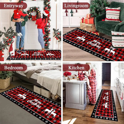 Plaid Christmas Tree Floor Mat Home Kitchen Absorbent Non-slip Mat Merry Christmas Decoration For Home 2025 Happy New Year 2026