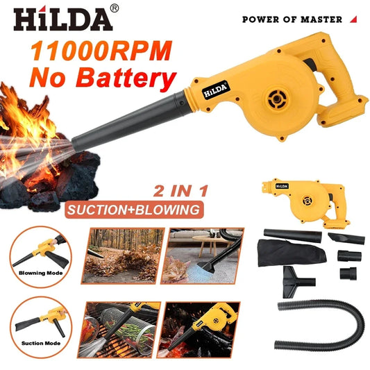 HILDA 18V Electric Air Blower 2IN 1Vacuum Cleaner Dust Computer Collector Cordless Handheld Power Tools For Makita No Battery