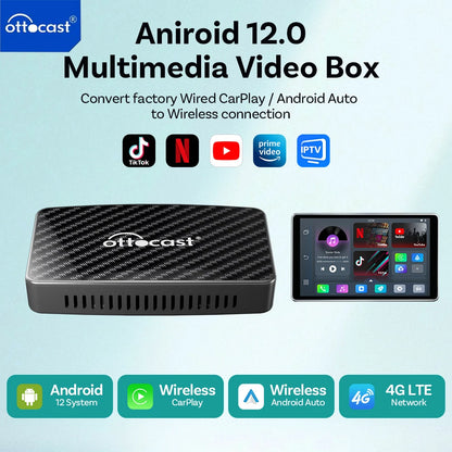 OTTOCAST Play2 Video Pro Carplay Ai Box Wireless Android Auto Adapter Built in Youtube Netflix TV BOX For VW Benz 99% of Cars