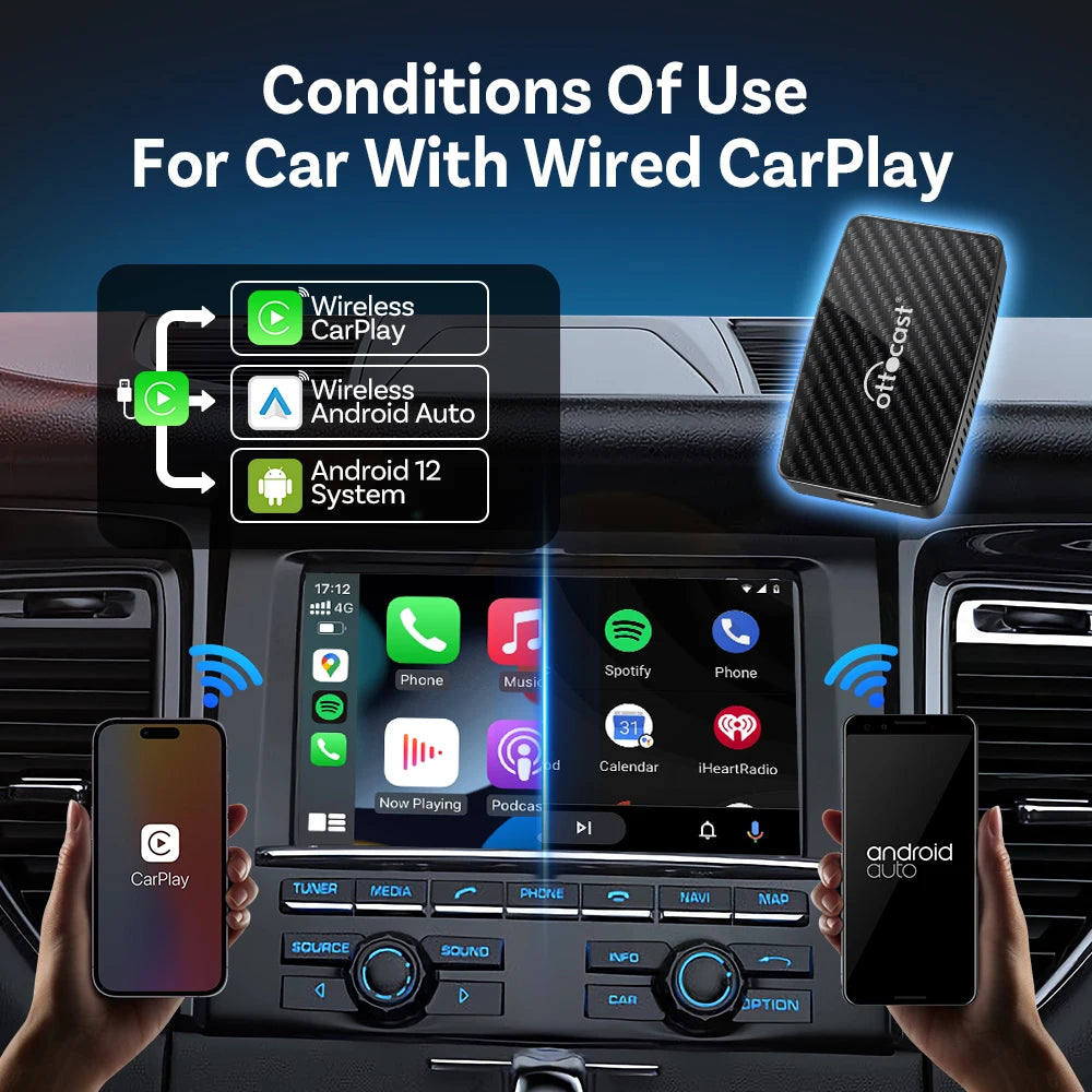 OTTOCAST Play2 Video Pro Carplay Ai Box Wireless Android Auto Adapter Built in Youtube Netflix TV BOX For VW Benz 99% of Cars