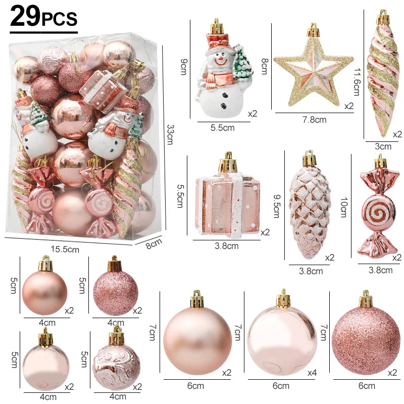 Christmas Decoration 29/20Pcs Christmas Tree Balls Hanging Pendant Candy Cane Pine Cone Ornament Set Christmas Home Decoration 2024 Navidad New Year