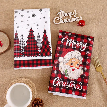 2pcs Christmas Kitchen Towels Merry Christmas Party Decoration 2025 Xmas Santa Claus Dish Towel Navidad Natal New Year Gift 2026