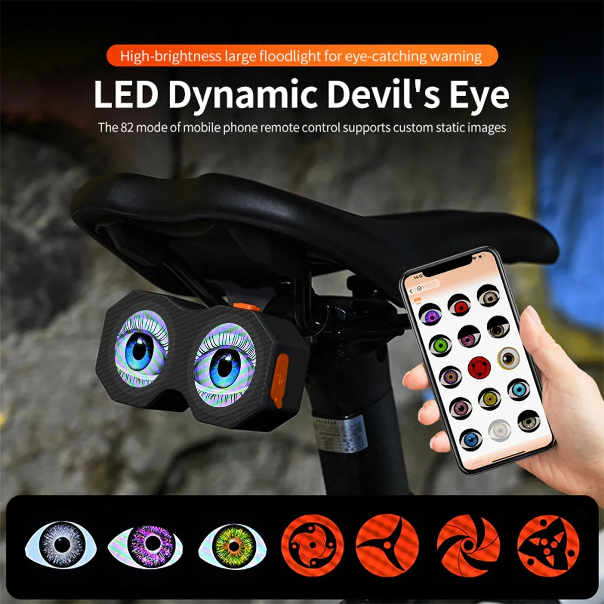 Motorcycle Devil's Eye Lamp Electric Bicycle Rear Light Rear Mirror Modification Eagle Eye LED Dynamic Atmosphere APP Control