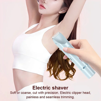 Women Electric Razors 2 in 1 Dual-Head Painless Bikini Trimmer Wet Dry Use for Ladies Pubic Hair Detachable Head Electric Shaver