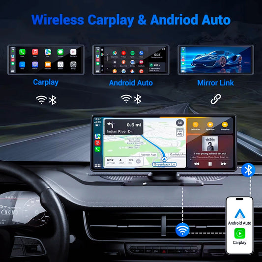 Pionray Universal 7"/10.26" Wireless CarPlay & Android Auto Portable Touchscreen Car Radio Multimedia Player