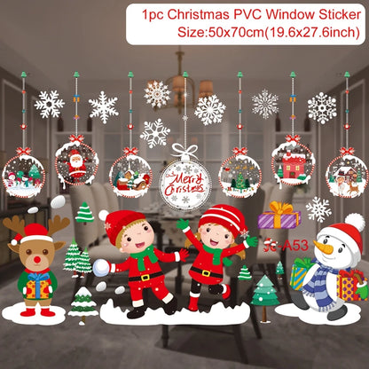 Christmas Window Stickers Merry Christmas Decorations for Home 2025 Christmas Wall Sticker Kids Room New Year Decoration 2026