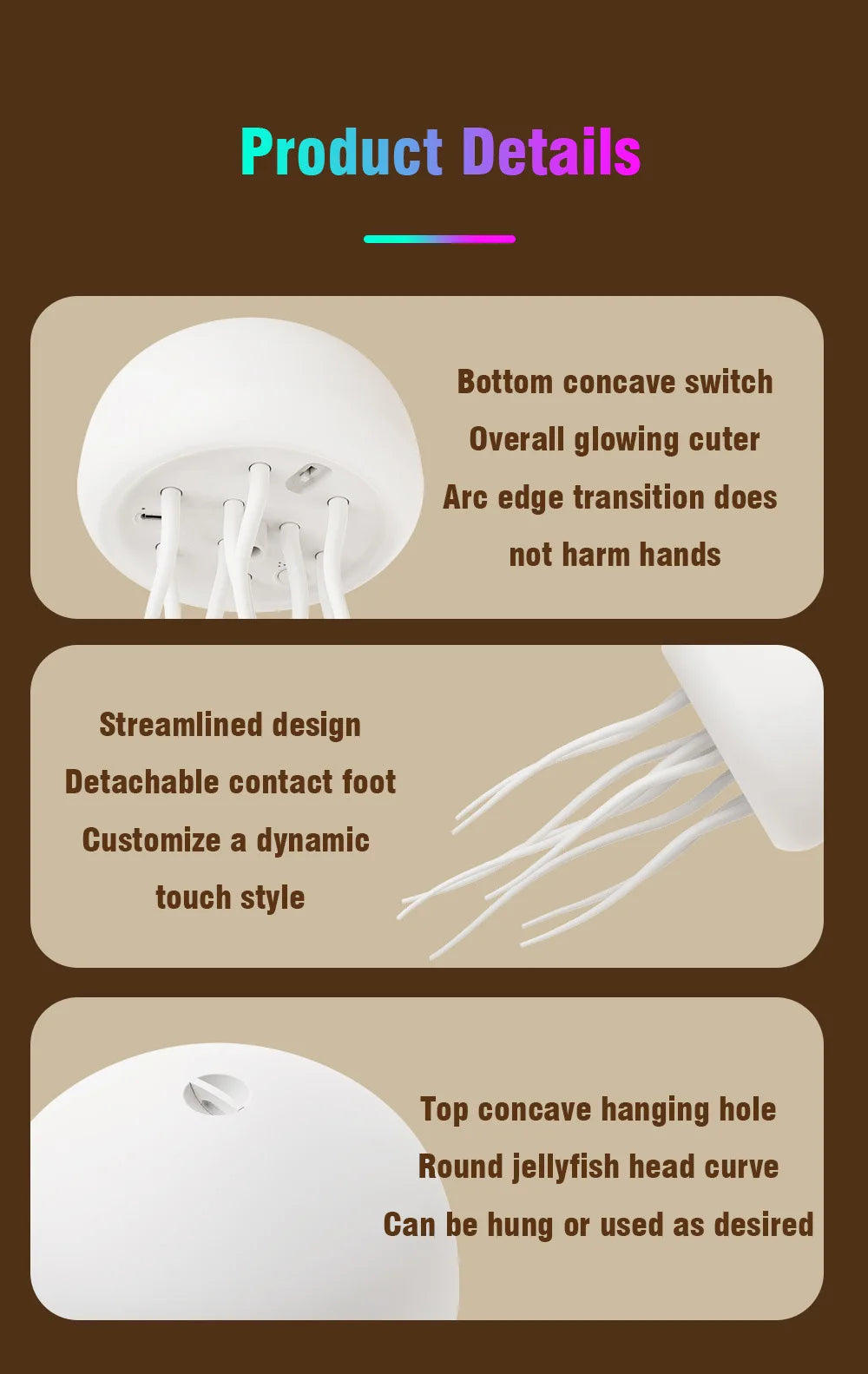 Cute Jellyfish Cartoon LED Night Light – Voice Control RGB Rotating Bedside Lamp, Gradient Color Hanging Table Lamp for Kids Room & Home Decor