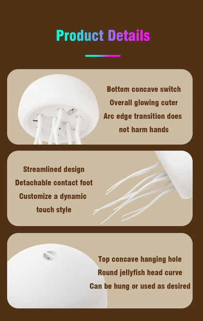 Cute Jellyfish Cartoon LED Night Light – Voice Control RGB Rotating Bedside Lamp, Gradient Color Hanging Table Lamp for Kids Room & Home Decor