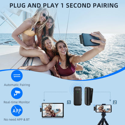 Wireless Lavalier Microphone Charging Case Mic Portable Audio Video Recording for iPhone Android Notebook Live Gaming Mic