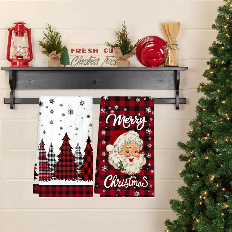 2pcs Christmas Kitchen Towels Merry Christmas Party Decoration 2025 Xmas Santa Claus Dish Towel Navidad Natal New Year Gift 2026