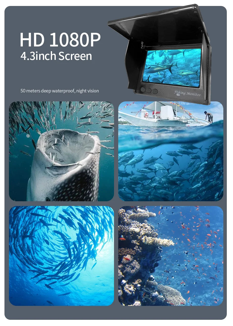 Fish Finder with Underwater 1080P HD Camera – 4.3" LCD Screen, Night Vision, 5000mAh Battery, Portable Fishing Tool for Ice, Lake & Boat Fishing