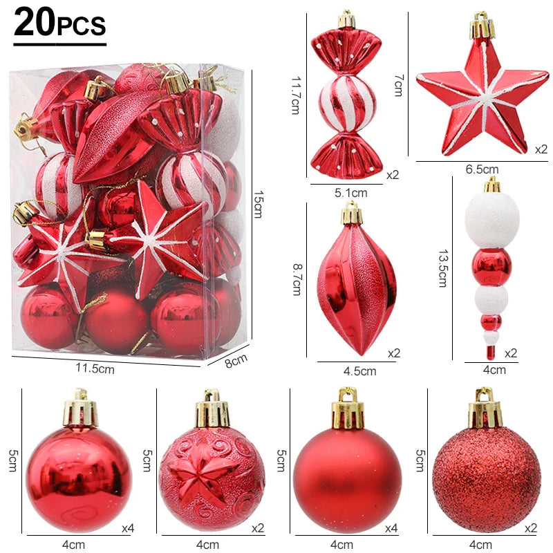 Christmas Decoration 29/20Pcs Christmas Tree Balls Hanging Pendant Candy Cane Pine Cone Ornament Set Christmas Home Decoration 2024 Navidad New Year