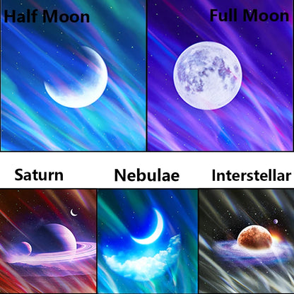 Aurora Galaxy Star Projector Lamp – USB Rechargeable Northern Lights Night Light with Bluetooth Speaker