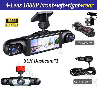 4Lens Car DVR 360 Degrees Video Recorder 1080P Dash Cam 3/4Channel Front Right left optional Rear View camera Car accessory