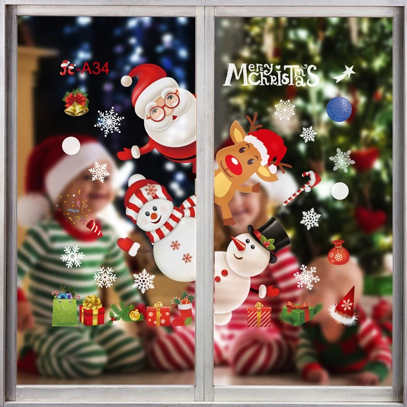 Christmas Window Stickers Merry Christmas Decorations for Home 2025 Christmas Wall Sticker Kids Room New Year Decoration 2026