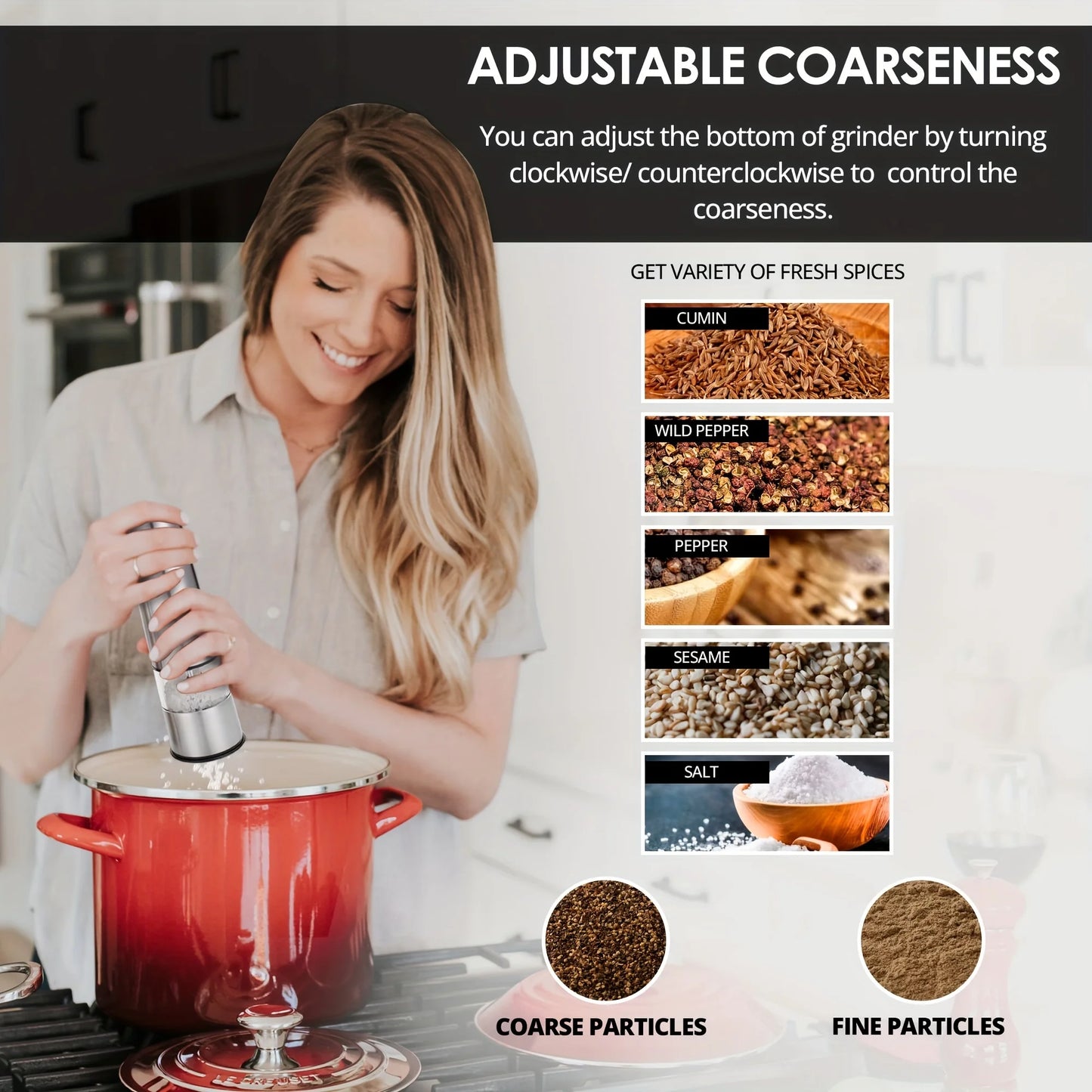 Electric Salt Pepper Grinder Set One Handed Operation Stainless Steel Spice Mill With Light Automatic Pepper Grinde for Kitchen